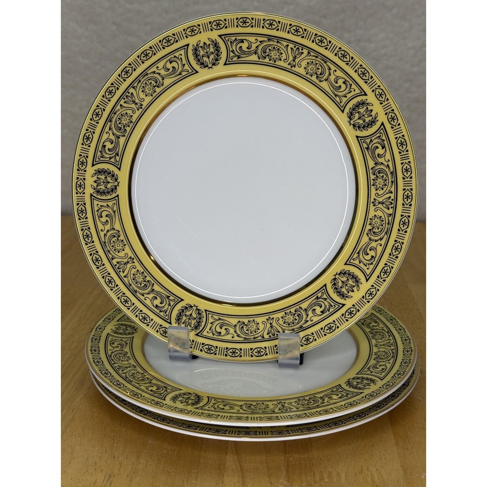 Golden Damask 7.5" Salad Plates Gold Floral Border Porcelain‎ Japan Set 3 China